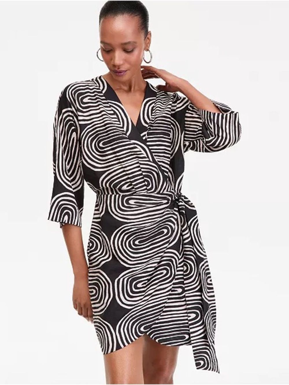 INC International Concept 3/4-Sleeve Printed Kimono Tie Mini Dress Size Small - Picture 2 of 6